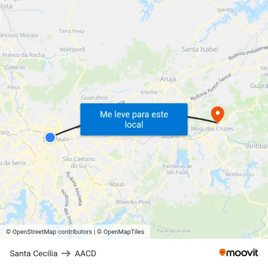 Santa Cecília to AACD map