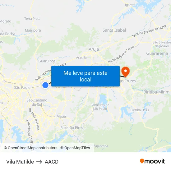 Vila Matilde to AACD map