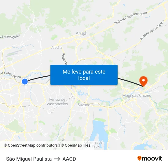 São Miguel Paulista to AACD map