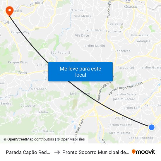 Parada Capão Redondo I to Pronto Socorro Municipal de Itapevi map