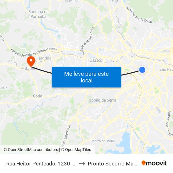 Rua Heitor Penteado, 1230 • Metrô Vila Madalena to Pronto Socorro Municipal de Itapevi map
