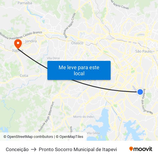 Conceição to Pronto Socorro Municipal de Itapevi map