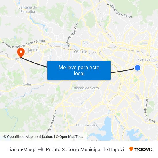 Trianon-Masp to Pronto Socorro Municipal de Itapevi map