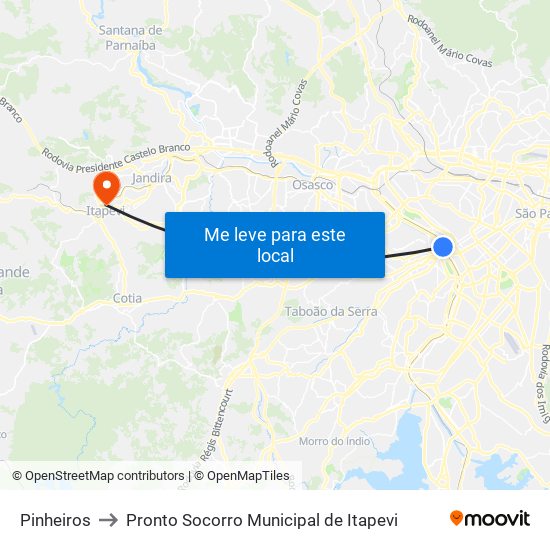 Pinheiros to Pronto Socorro Municipal de Itapevi map