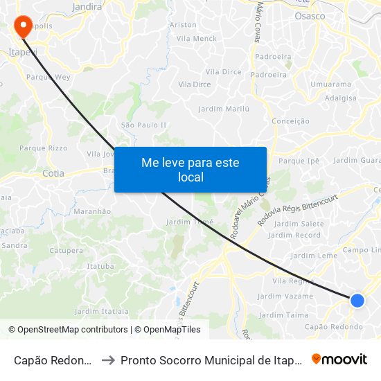 Capão Redondo to Pronto Socorro Municipal de Itapevi map