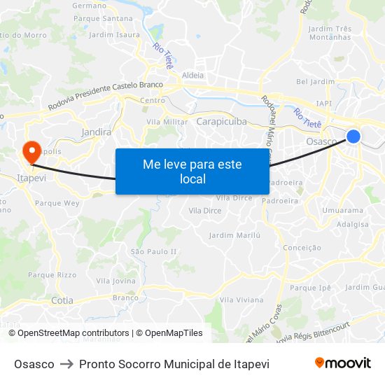 Osasco to Pronto Socorro Municipal de Itapevi map