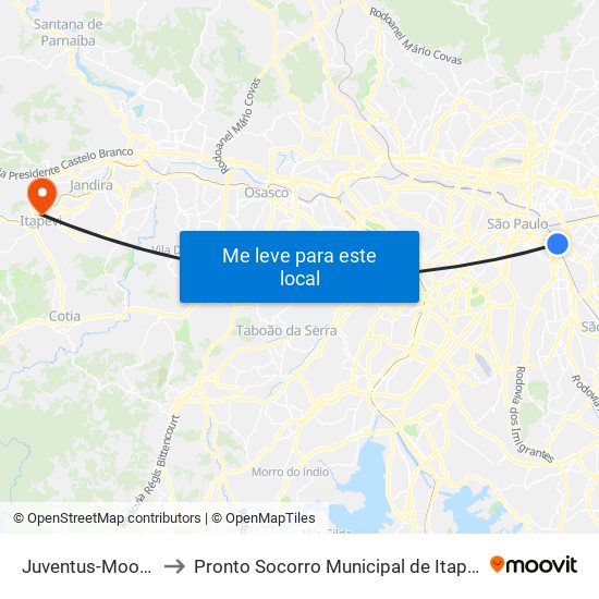 Juventus-Mooca to Pronto Socorro Municipal de Itapevi map