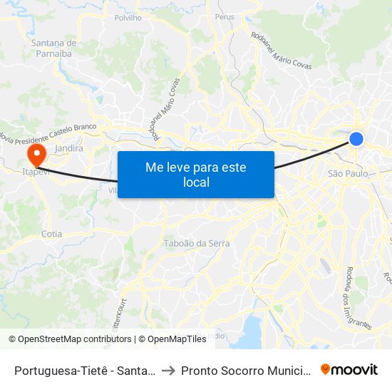 Portuguesa-Tietê - Santana, São Paulo to Pronto Socorro Municipal de Itapevi map