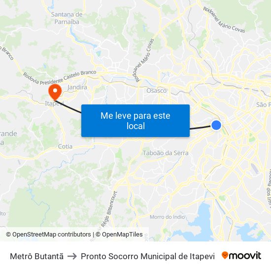 Metrô Butantã to Pronto Socorro Municipal de Itapevi map