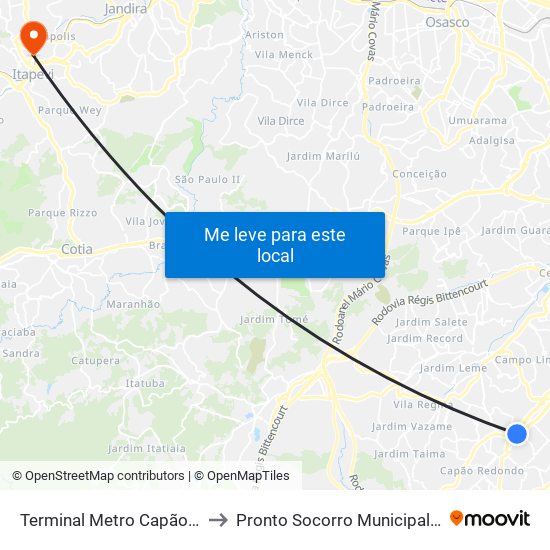 Terminal Metro Capão Redondo to Pronto Socorro Municipal de Itapevi map