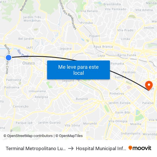 Terminal Metropolitano Luiz Bortolosso / Km 21 to Hospital Municipal Infantil Menino Jesus map
