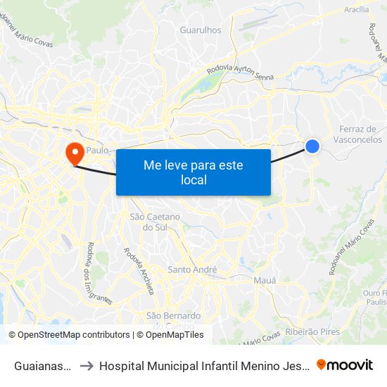 Guaianases to Hospital Municipal Infantil Menino Jesus map