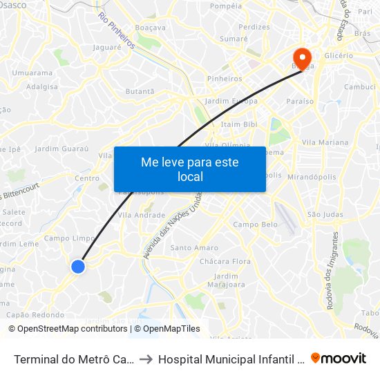 Terminal do Metrô Campo Limpo to Hospital Municipal Infantil Menino Jesus map