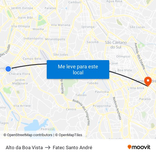 Alto da Boa Vista to Fatec Santo André map