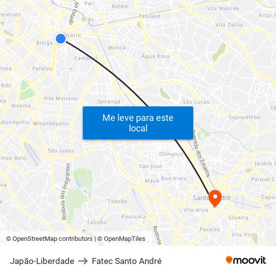 Japão-Liberdade to Fatec Santo André map