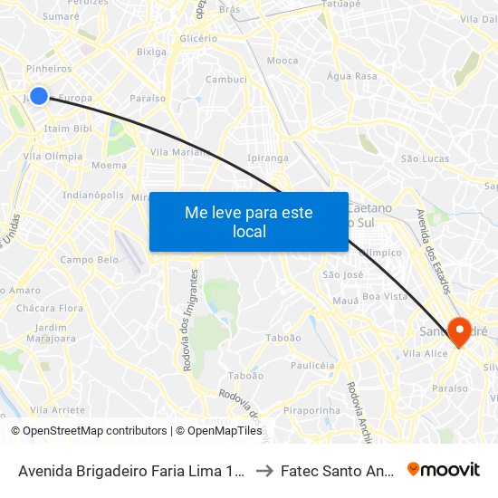 Avenida Brigadeiro Faria Lima 1775 to Fatec Santo André map