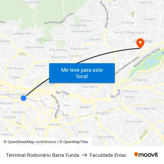 Terminal Rodoviário Barra Funda to Faculdade Eniac map