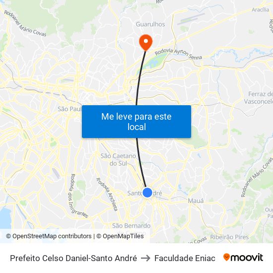 Prefeito Celso Daniel-Santo André to Faculdade Eniac map