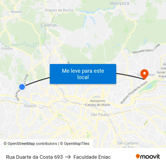 Rua Duarte da Costa 693 to Faculdade Eniac map
