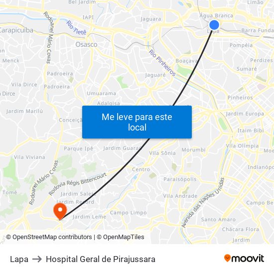 Lapa to Hospital Geral de Pirajussara map