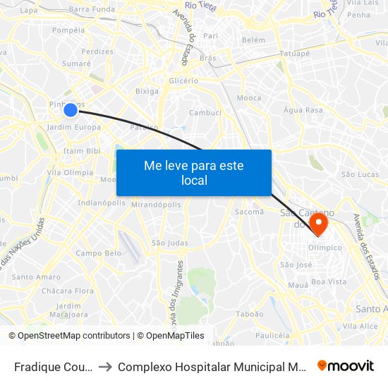 Fradique Coutinho to Complexo Hospitalar Municipal Maria Braido map