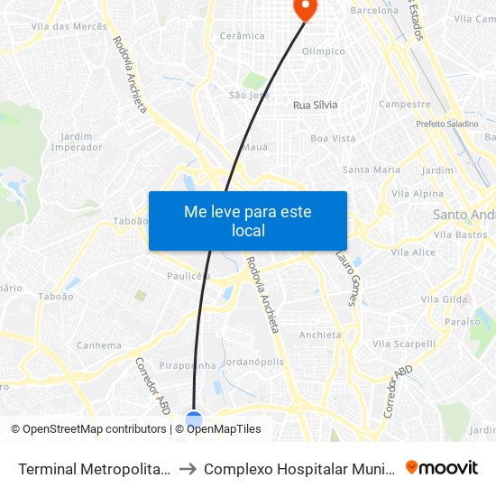 Terminal Metropolitano Piraporinha to Complexo Hospitalar Municipal Maria Braido map