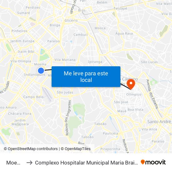 Moema to Complexo Hospitalar Municipal Maria Braido map