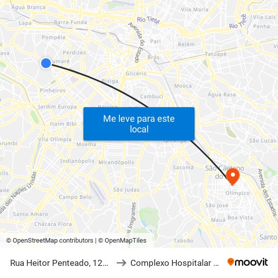 Rua Heitor Penteado, 1230 • Metrô Vila Madalena to Complexo Hospitalar Municipal Maria Braido map