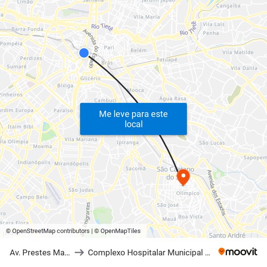 Av. Prestes Maia, 940 to Complexo Hospitalar Municipal Maria Braido map
