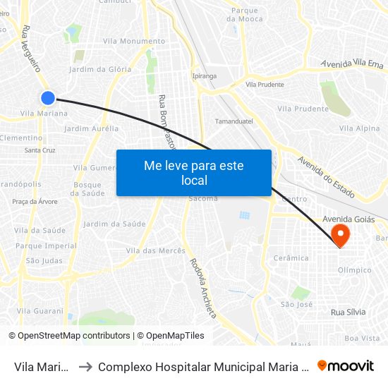 Vila Mariana to Complexo Hospitalar Municipal Maria Braido map