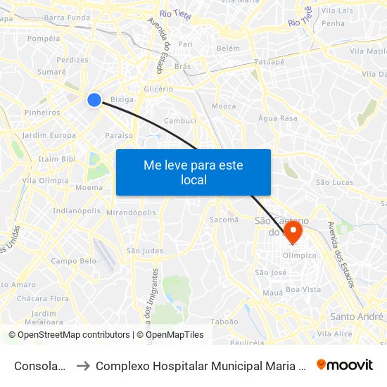 Consolação to Complexo Hospitalar Municipal Maria Braido map