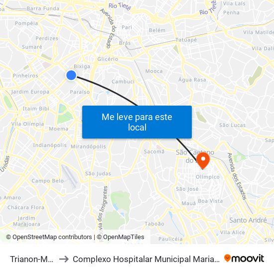 Trianon-Masp to Complexo Hospitalar Municipal Maria Braido map