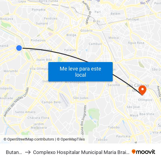 Butantã to Complexo Hospitalar Municipal Maria Braido map