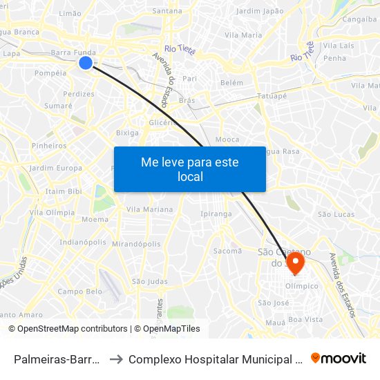 Palmeiras-Barra Funda to Complexo Hospitalar Municipal Maria Braido map