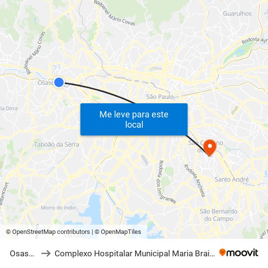 Osasco to Complexo Hospitalar Municipal Maria Braido map