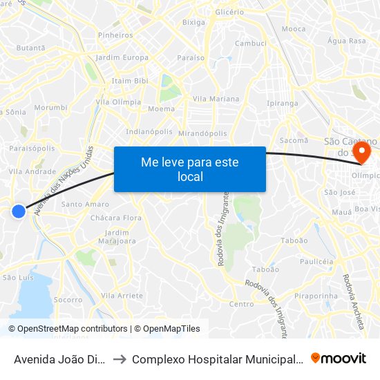 Avenida João Dias 2841 to Complexo Hospitalar Municipal Maria Braido map