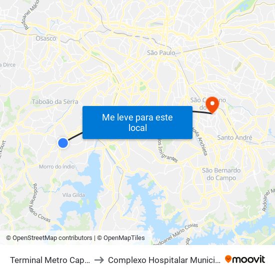 Terminal Metro Capão Redondo to Complexo Hospitalar Municipal Maria Braido map