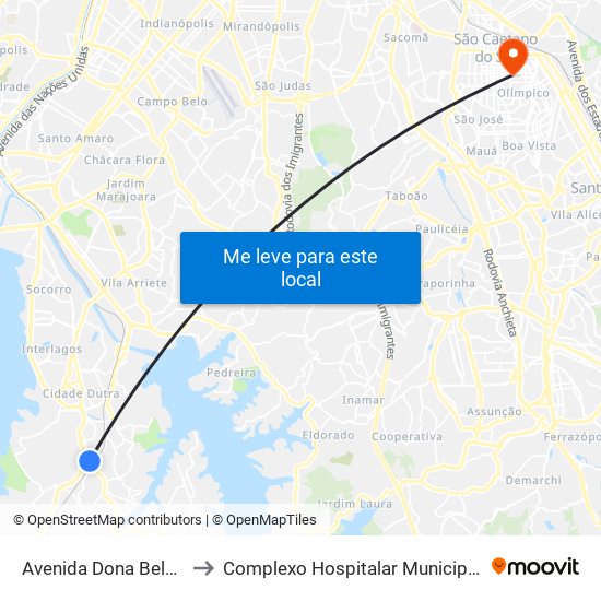 Avenida Dona Belmira Marin to Complexo Hospitalar Municipal Maria Braido map