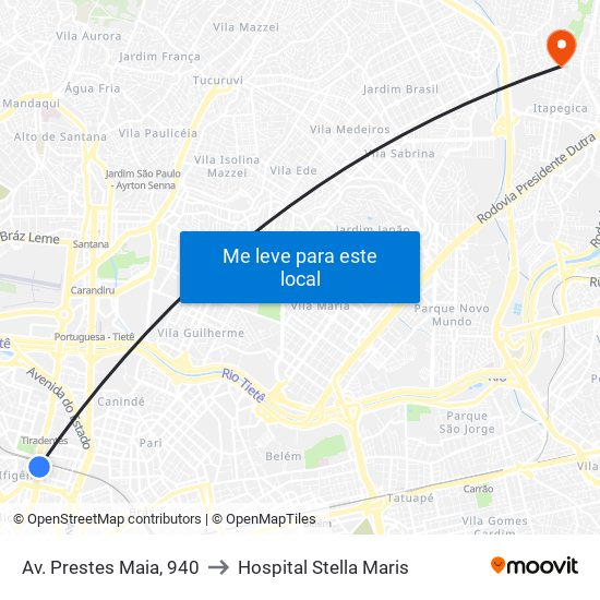 Av. Prestes Maia, 940 to Hospital Stella Maris map