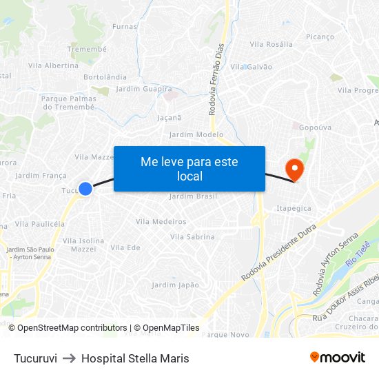 Tucuruvi to Hospital Stella Maris map