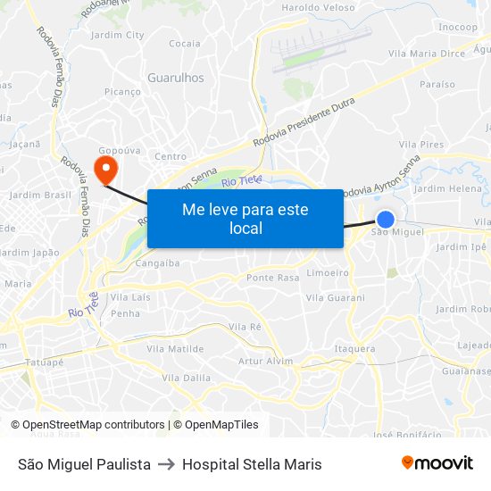 São Miguel Paulista to Hospital Stella Maris map