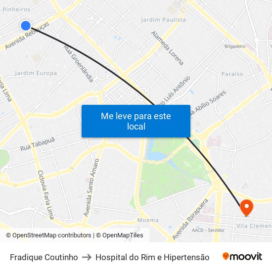 Fradique Coutinho to Hospital do Rim e Hipertensão map