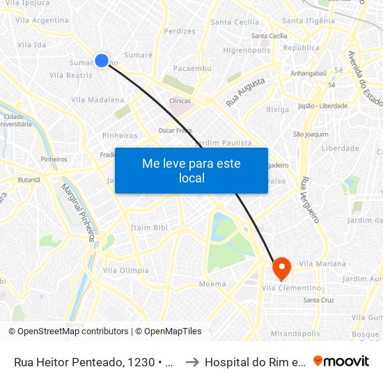 Rua Heitor Penteado, 1230 • Metrô Vila Madalena to Hospital do Rim e Hipertensão map