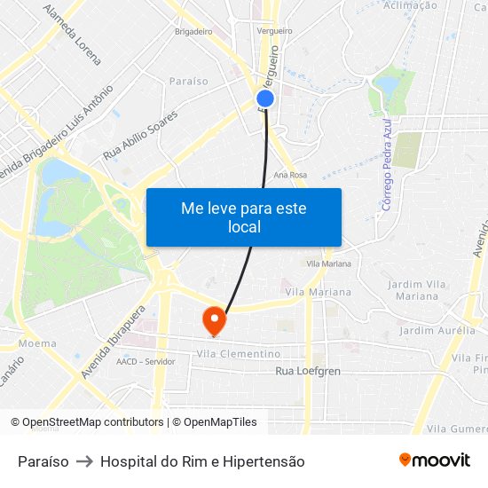 Paraíso to Hospital do Rim e Hipertensão map