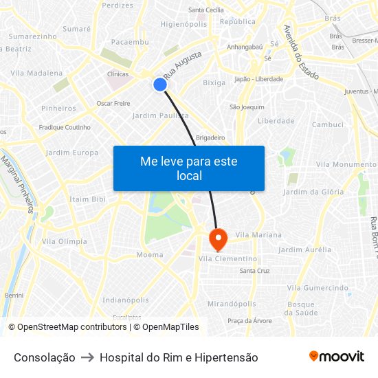 Consolação to Hospital do Rim e Hipertensão map