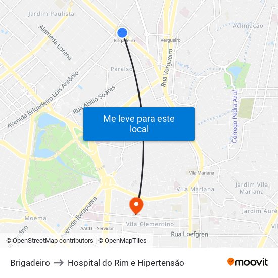 Brigadeiro to Hospital do Rim e Hipertensão map