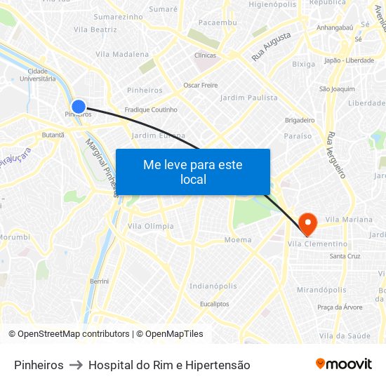 Pinheiros to Hospital do Rim e Hipertensão map