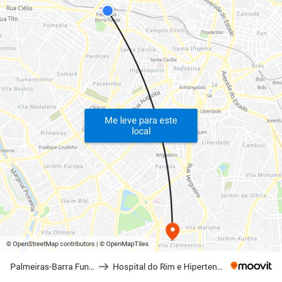 Palmeiras-Barra Funda to Hospital do Rim e Hipertensão map