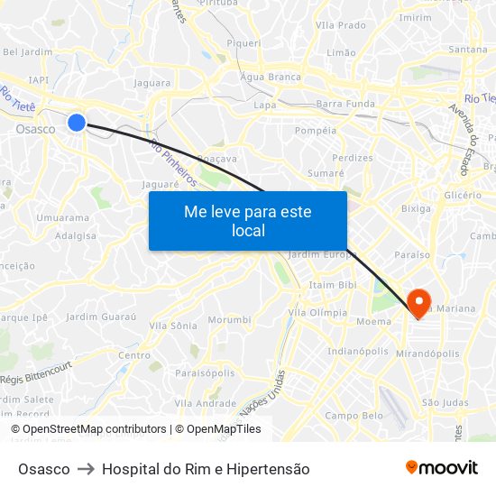 Osasco to Hospital do Rim e Hipertensão map