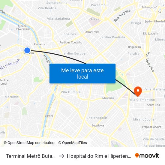 Terminal Metrô Butantã to Hospital do Rim e Hipertensão map